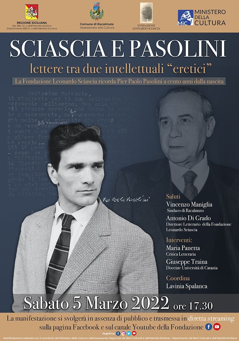 Sciascia e Pasolini, 5 Marzo ore 17:30 diretta streaming